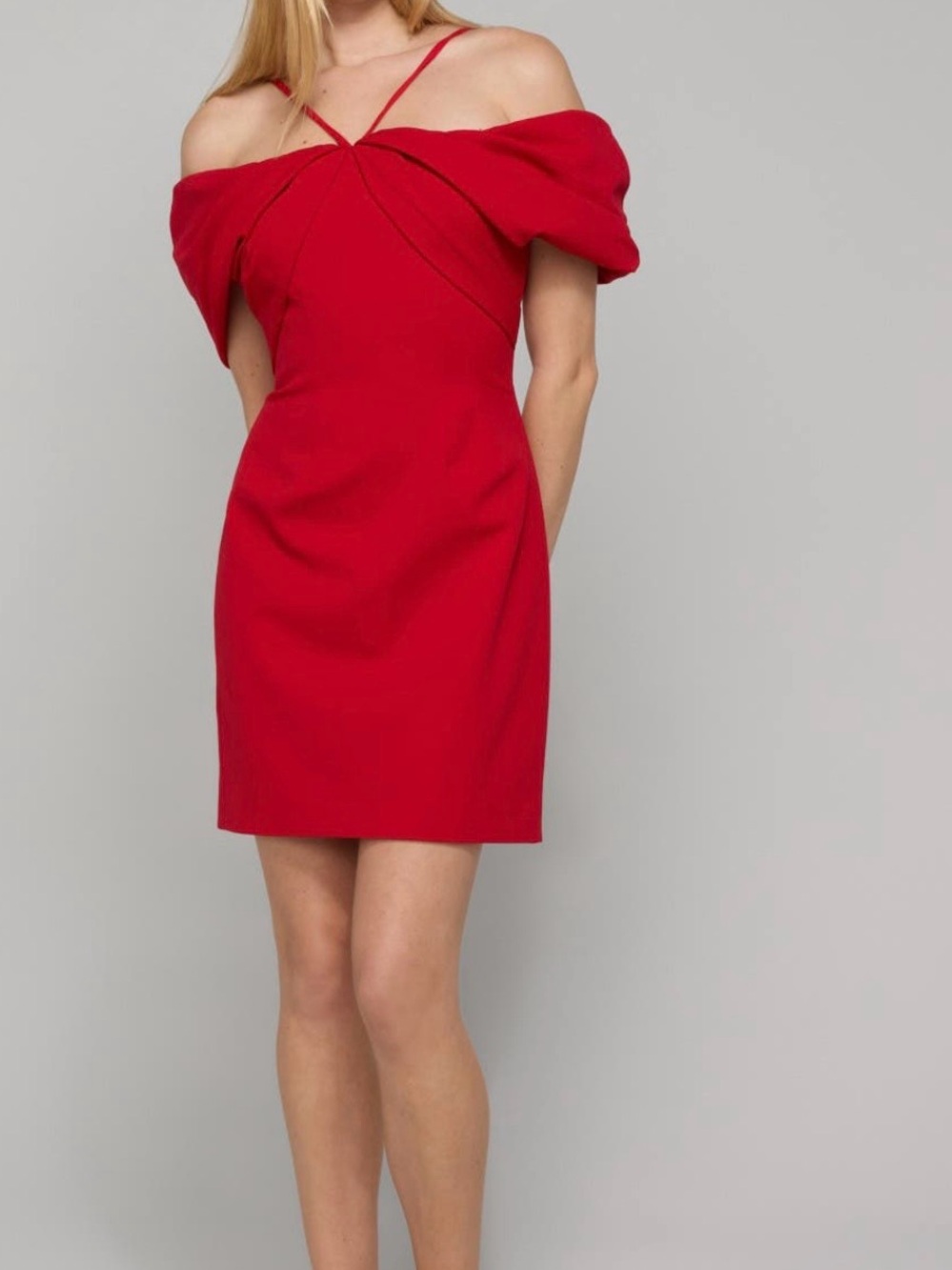 Zac Posen Red Off-Shoulder Mini Dress with Ruffle Detail